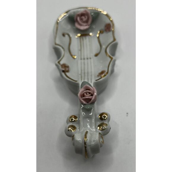 Vintage Mid Century THAMES BONE CHINA Flowered Hand Painted Violin Trinket Dish - Picture 5 of 11